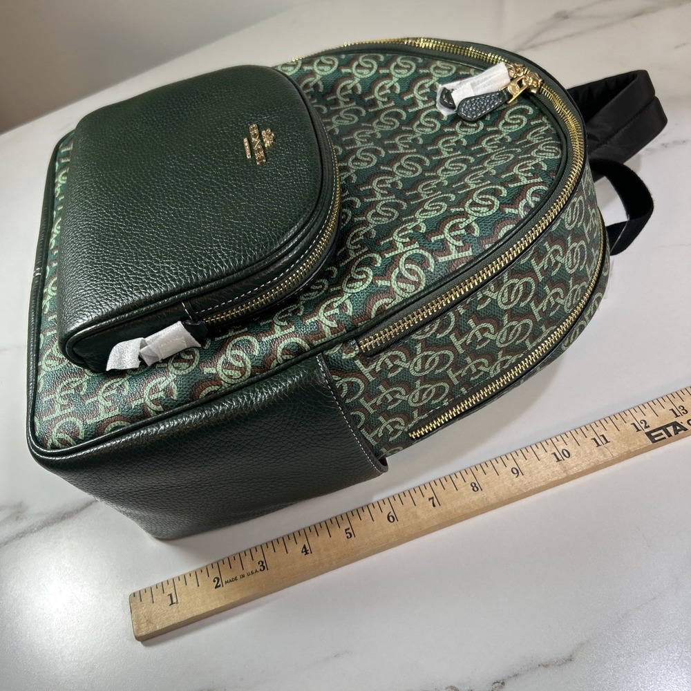 NWT Coach Court Backpack With Coach Monogram Print CF344 Black / Green - Picture 11 of 12